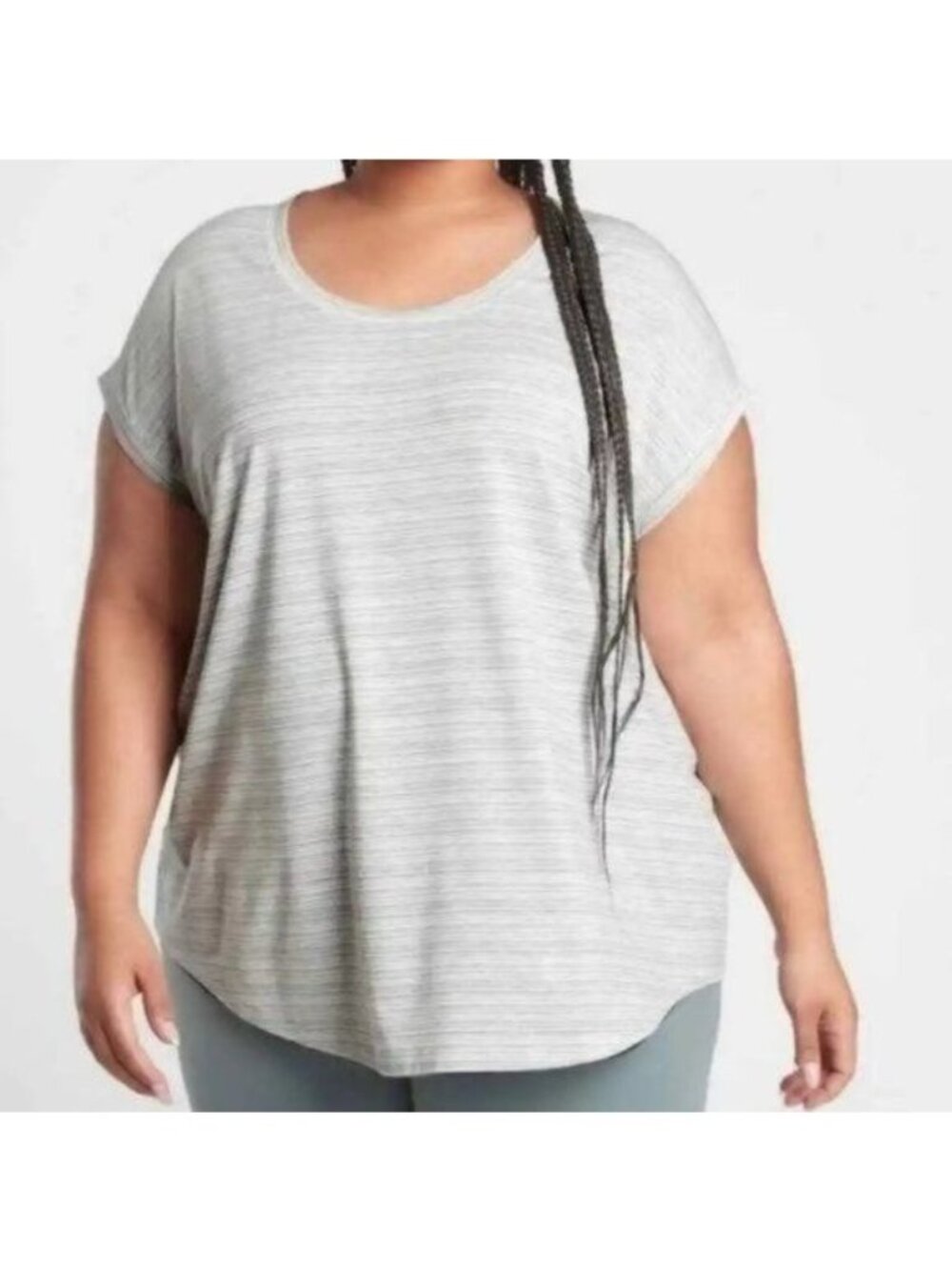 Athleta Cloudlight Stratus Women's Extra Large Gray White Striped Cap Sleeve Tee